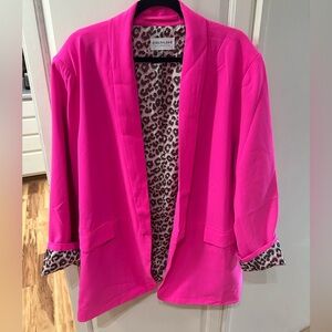 First Love Hot Pink Blazer with Animal Print Lining